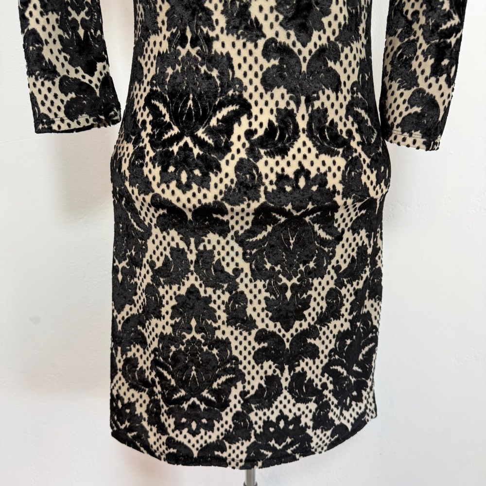 Free People Velvet Burnout Lace Mini Dress Black Cream Dark Feminine Gothic S - Picture 8 of 12